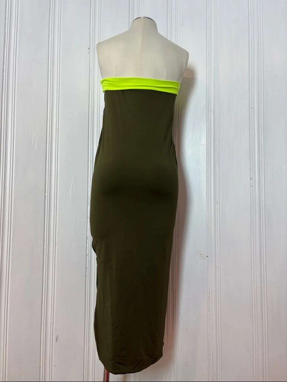 Reversible Khaki & Neon Tube Dress / Maxi Skirt – Multi-Way Convertible Piece - Picture 3 of 10